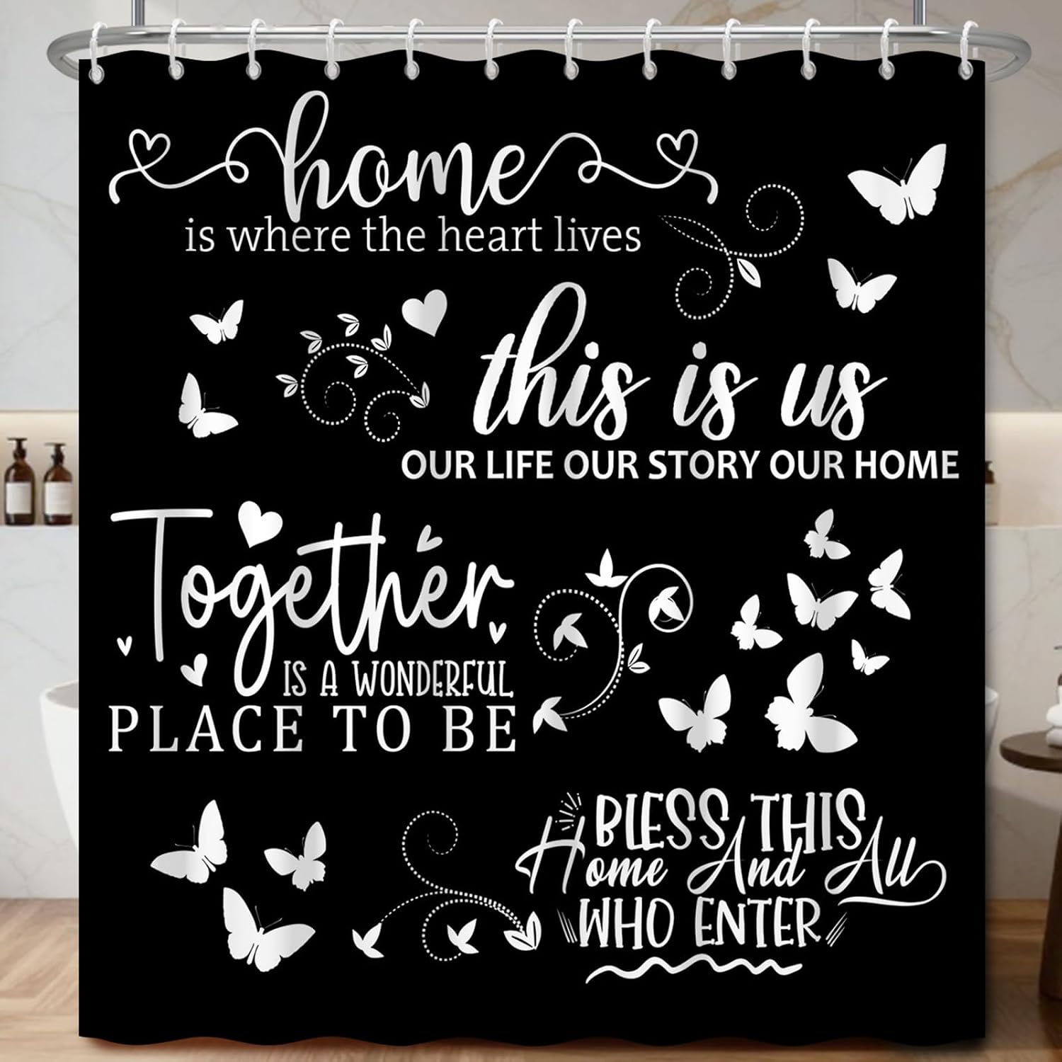 Tenda da Doccia Nera con Scrit - Home Decor Quotes Ideas recensione e prezzo