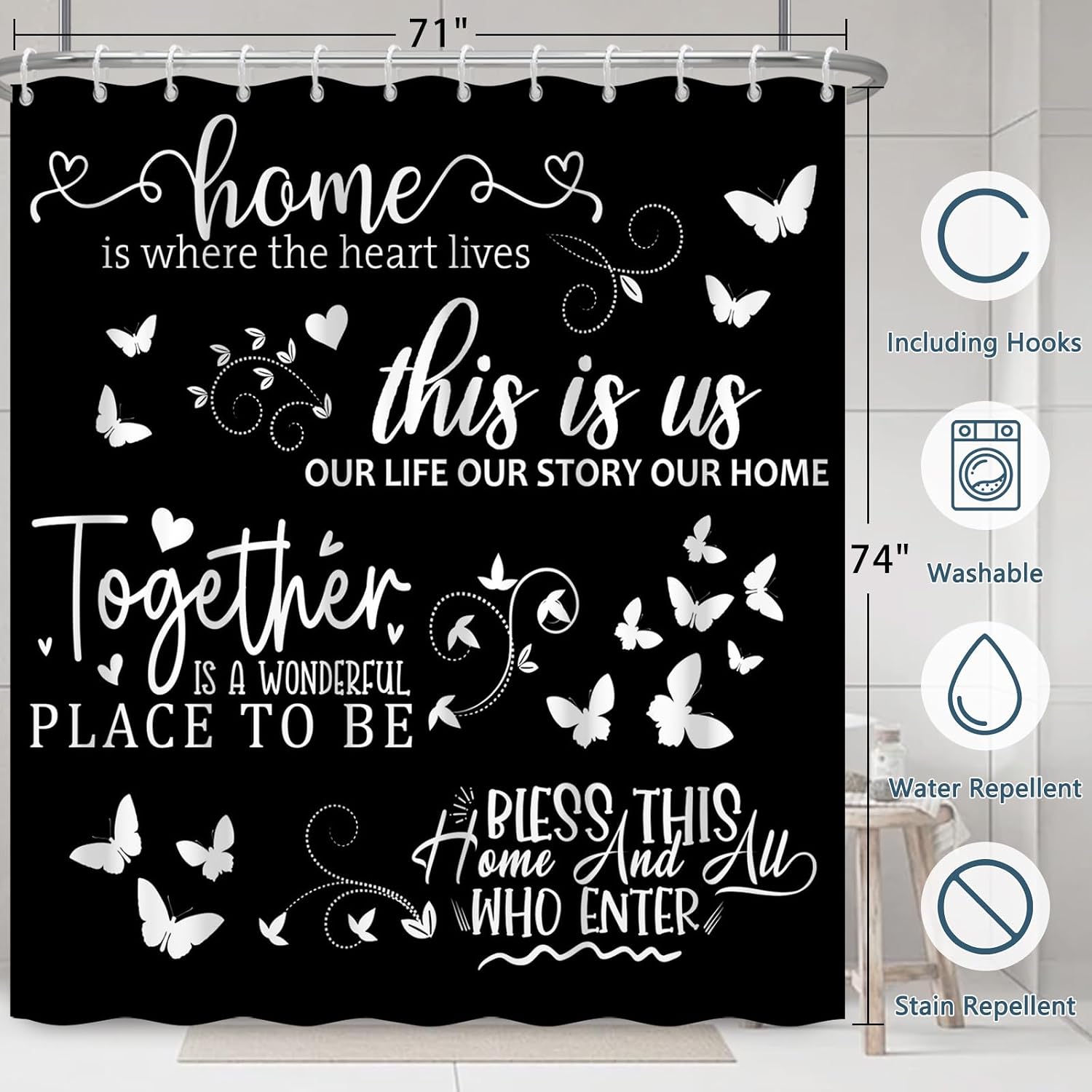 Tenda da Doccia Nera con Scrit - Home Decor Quotes Ideas recensione e prezzo