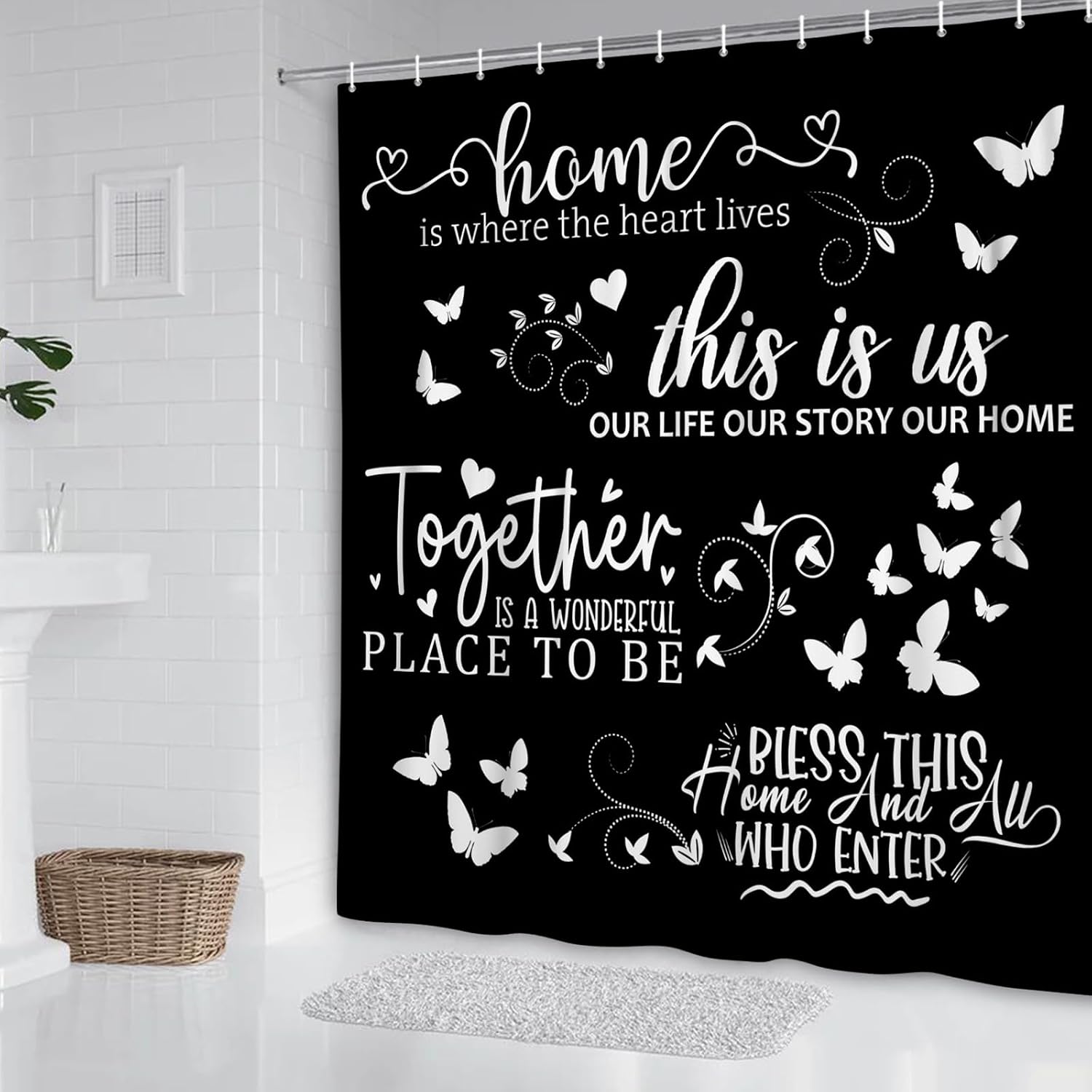 Tenda da Doccia Nera con Scrit - Home Decor Quotes Ideas recensione e prezzo